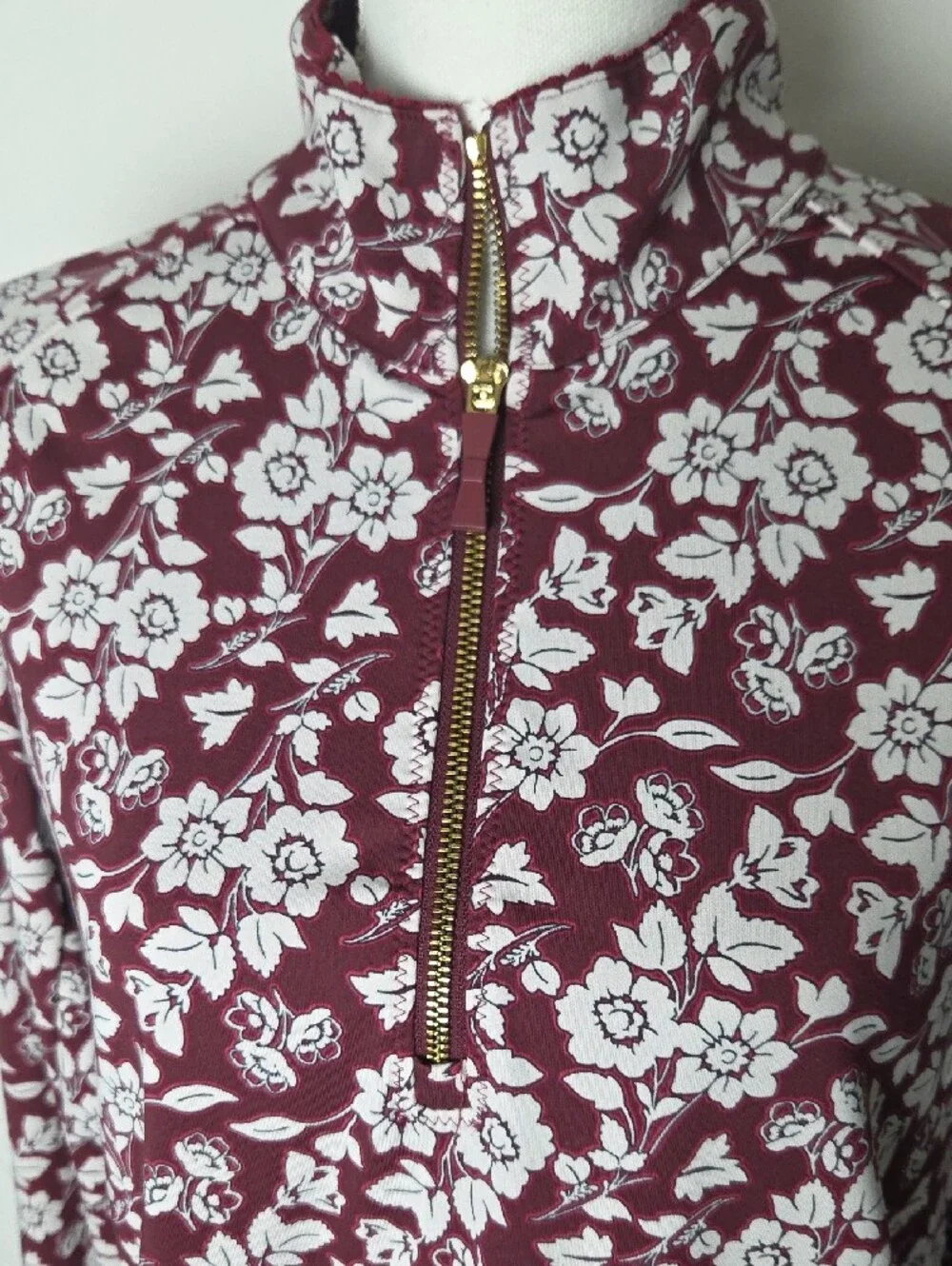 Kate Spade Whimsey Women's Garnet  Floral Half-Zip Pullover Thumbholes Size XL
